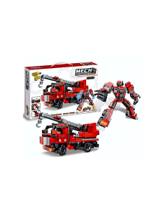 COSTRUZIONI CLICK CLACK, POMPIERI TRANSFORMER, 429 PEZZI, GIOCO DI COSTRUZIONE, VEICOLO 2 IN 1, EDUCATIVO PER BAMBINI