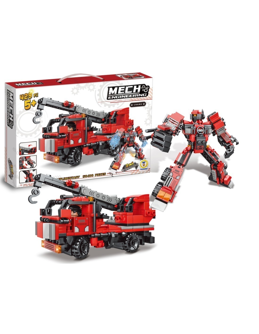 COSTRUZIONI CLICK CLACK, POMPIERI TRANSFORMER, 429 PEZZI, GIOCO DI COSTRUZIONE, VEICOLO 2 IN 1, EDUCATIVO PER BAMBINI