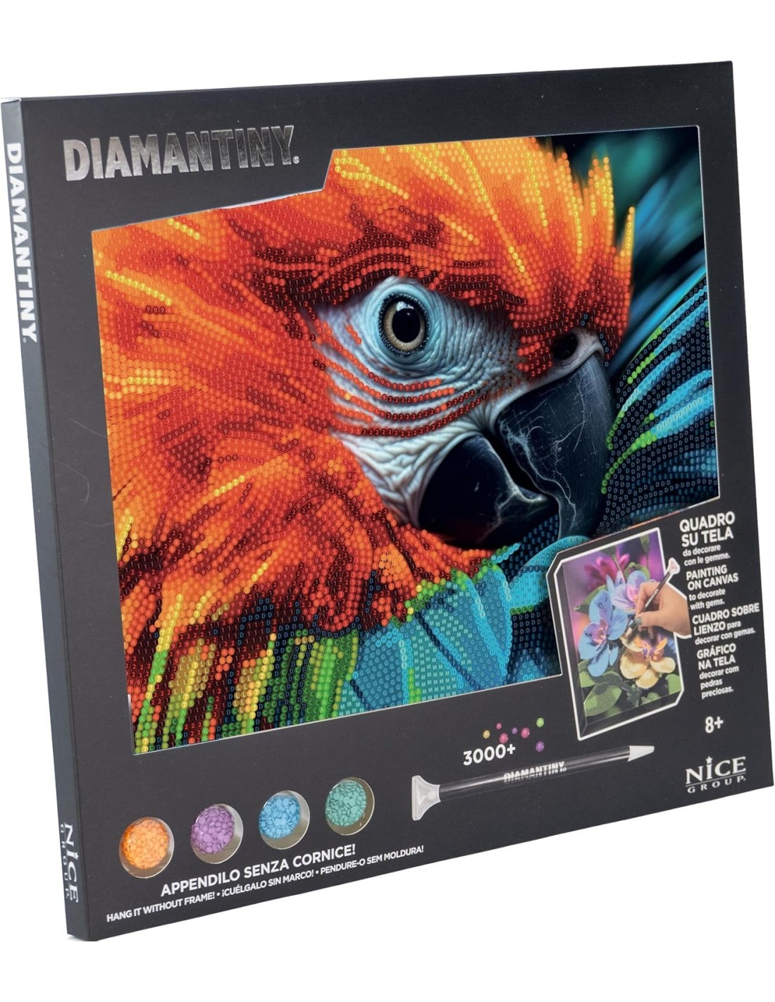Diamantiny Quadro Animals Ara – Kit Crystal Art con Gemme 3D, Assortito