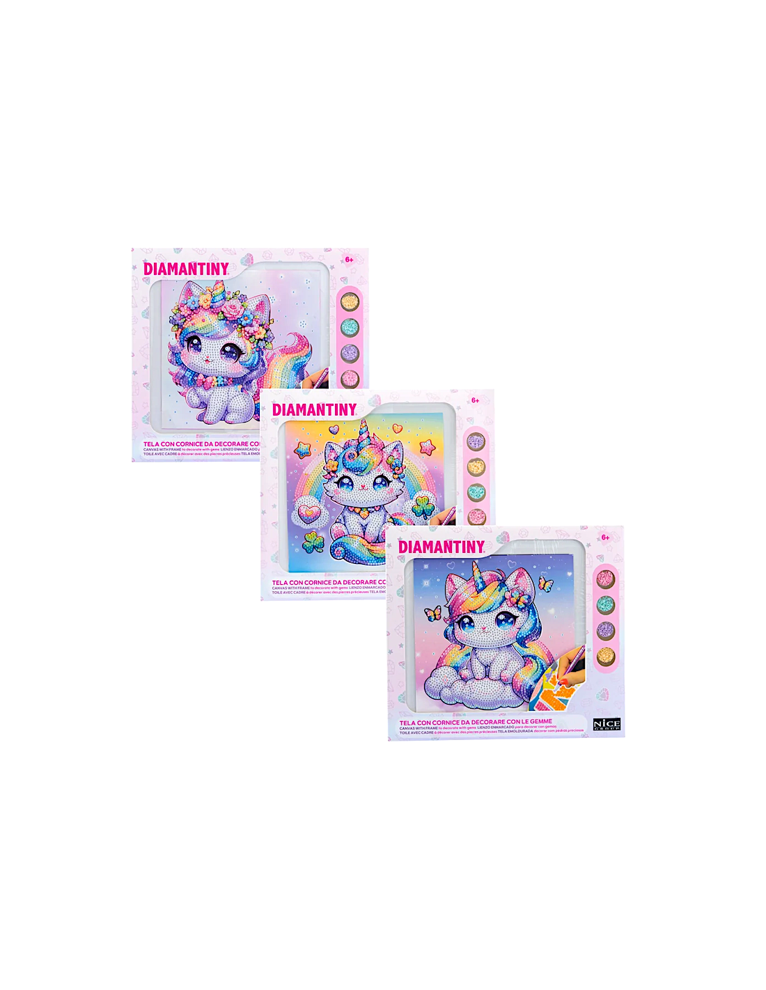 Diamantiny Kawaii Unicorn Quadretto 4 – Kit Crystal Art Baby Gattino Unicorno, Assortito
