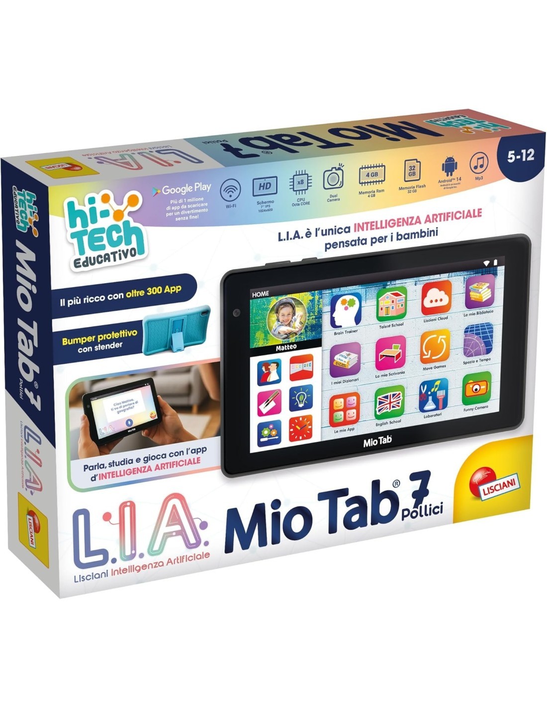MIO TAB L.I.A, TAB, 7", TABLET EDUCATIVO PER BAMBINI CON INTELLIGENZA ARTIFICIALE L.I.A.
