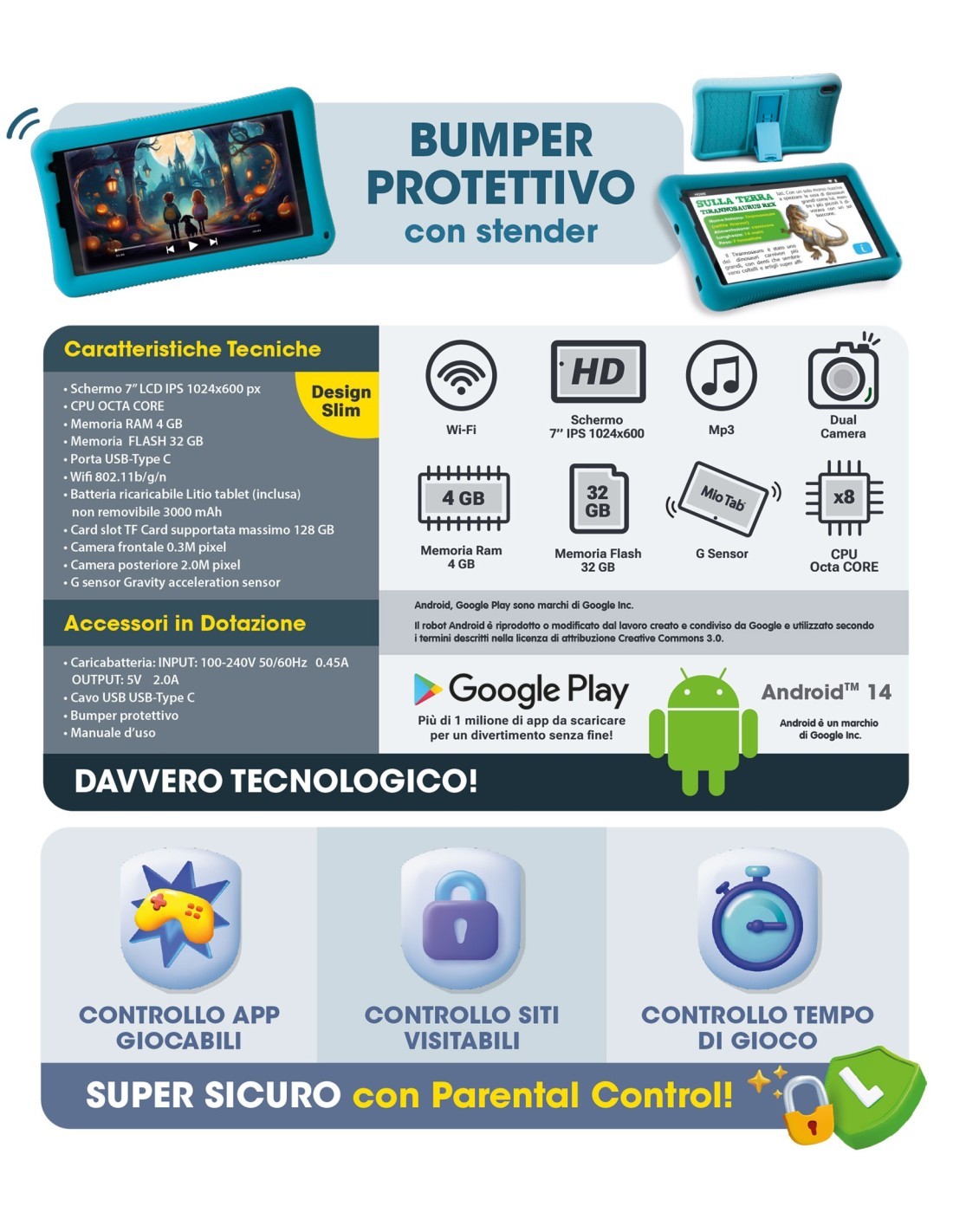 MIO TAB L.I.A, TAB, 7", TABLET EDUCATIVO PER BAMBINI CON INTELLIGENZA ARTIFICIALE L.I.A.