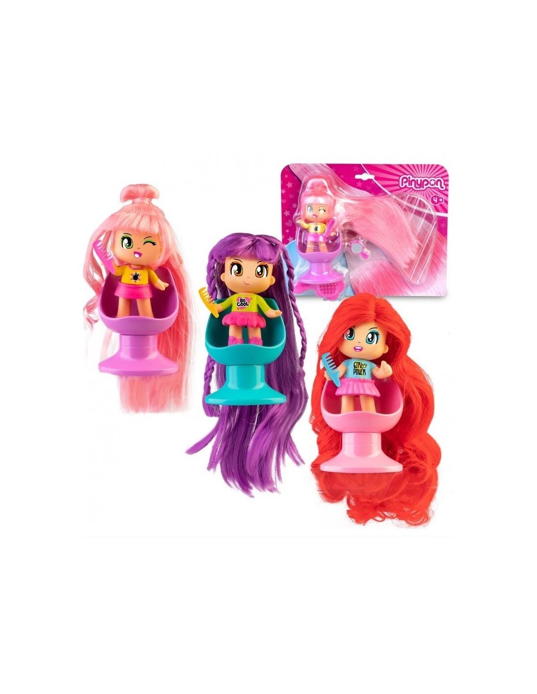 Pinypon Personaggi Long Hair Assortiti, Bambole Pinypon con Capelli Lunghi, Accessori Combinabili, Giocattoli Famosa