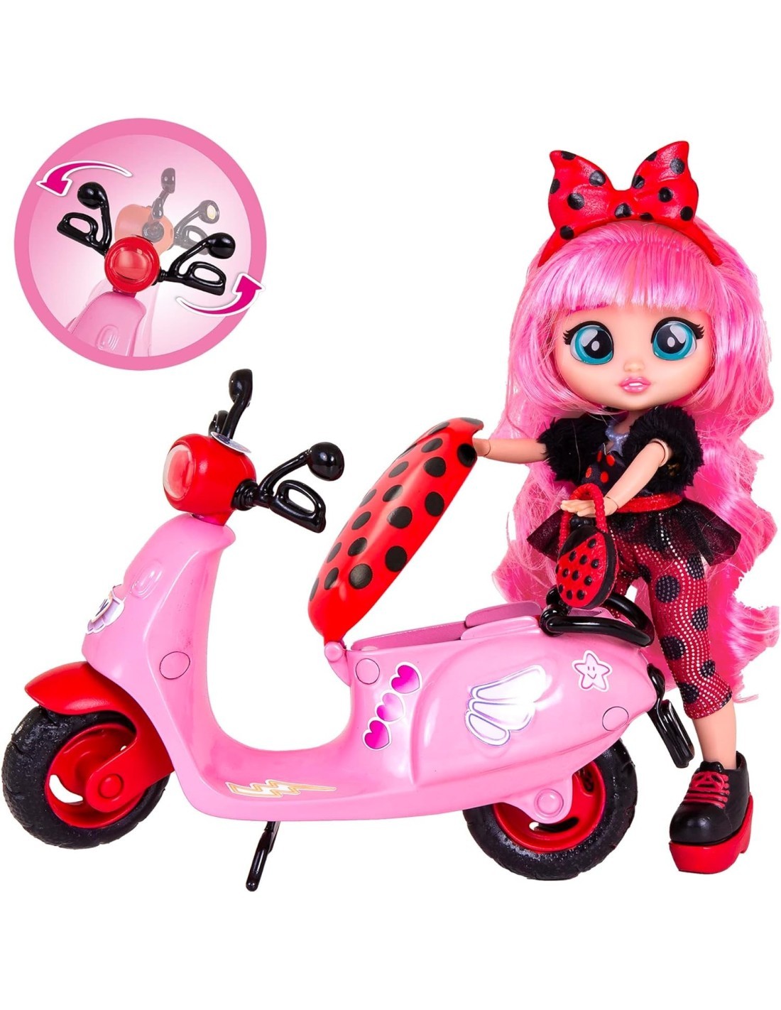 BFF by Cry Babies Lady, playset bambola, scooter con 10 accessori, outfit trendy, giocattolo per bambini +3 anni