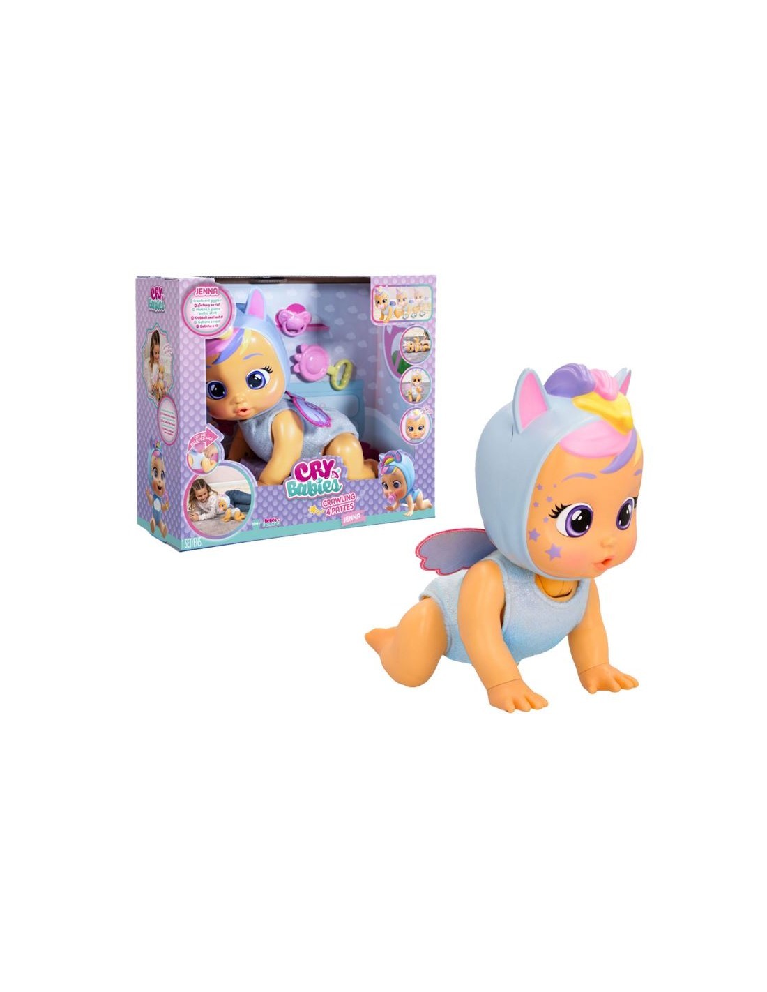 Cry Babies Crawling Jenna, Bambola Interattiva Gattona Davvero, Piange Lacrime Vere, Giocattolo per Bambini +18 Mesi