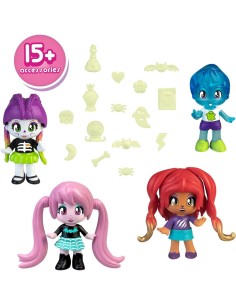 Pinypon Terrific Friends, Vampiro, Ragazza Lupo, Scheletro e Ragazzo Fantasma, Accessori Che Brillano al Buio, Famosa
