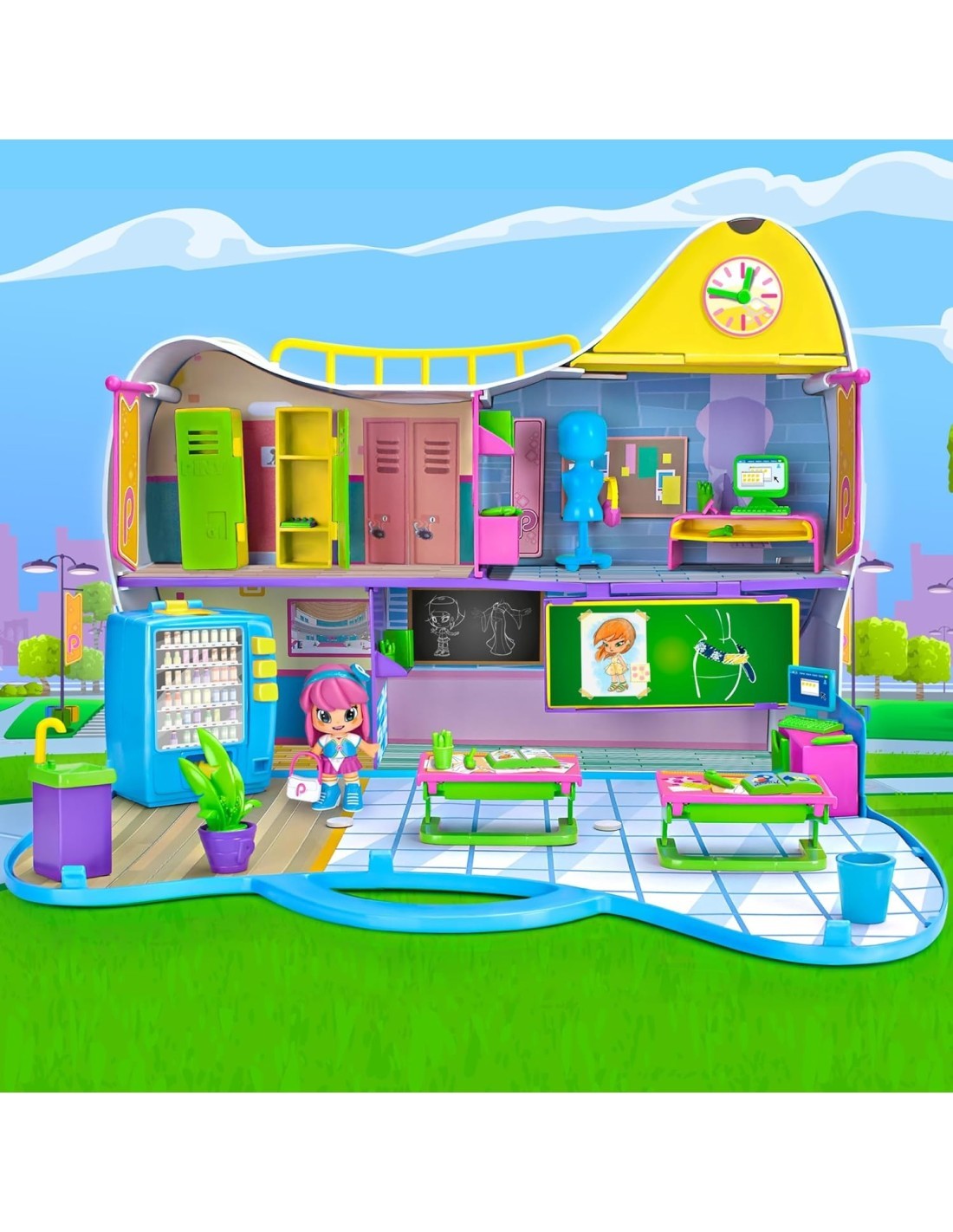 Pinypon Play Set, Istituto PINY di New York, Valigetta Portatile, Accessori Interattivi, per Bambini 4+ Anni, Famosa