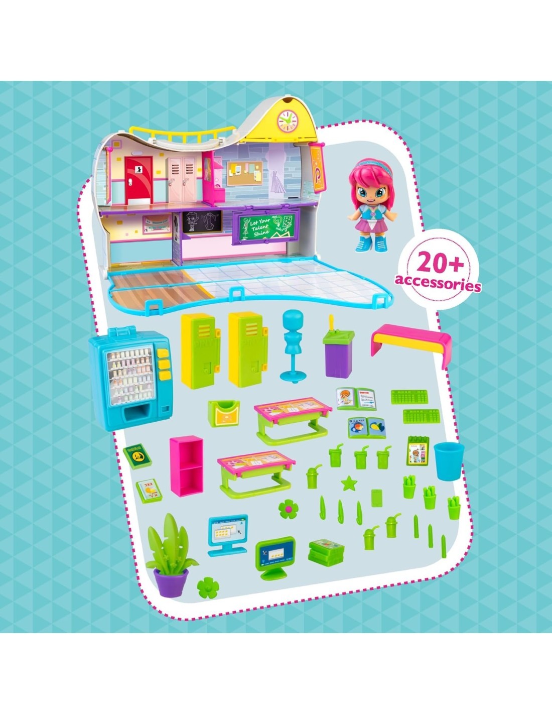 Pinypon Play Set, Istituto PINY di New York, Valigetta Portatile, Accessori Interattivi, per Bambini 4+ Anni, Famosa