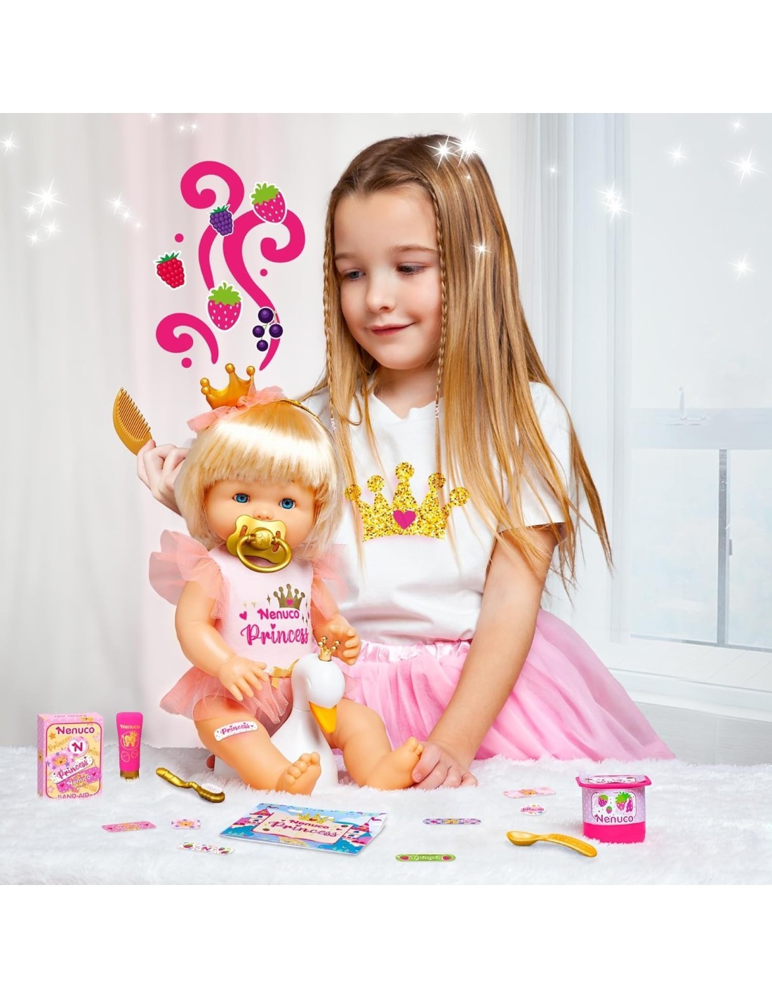 Nenuco Princess, Bambola 42 cm, Capelli Biondi, Corona da Principessa, 11 Funzioni, 10 Accessori, Bambini 3 Anni+, Famosa