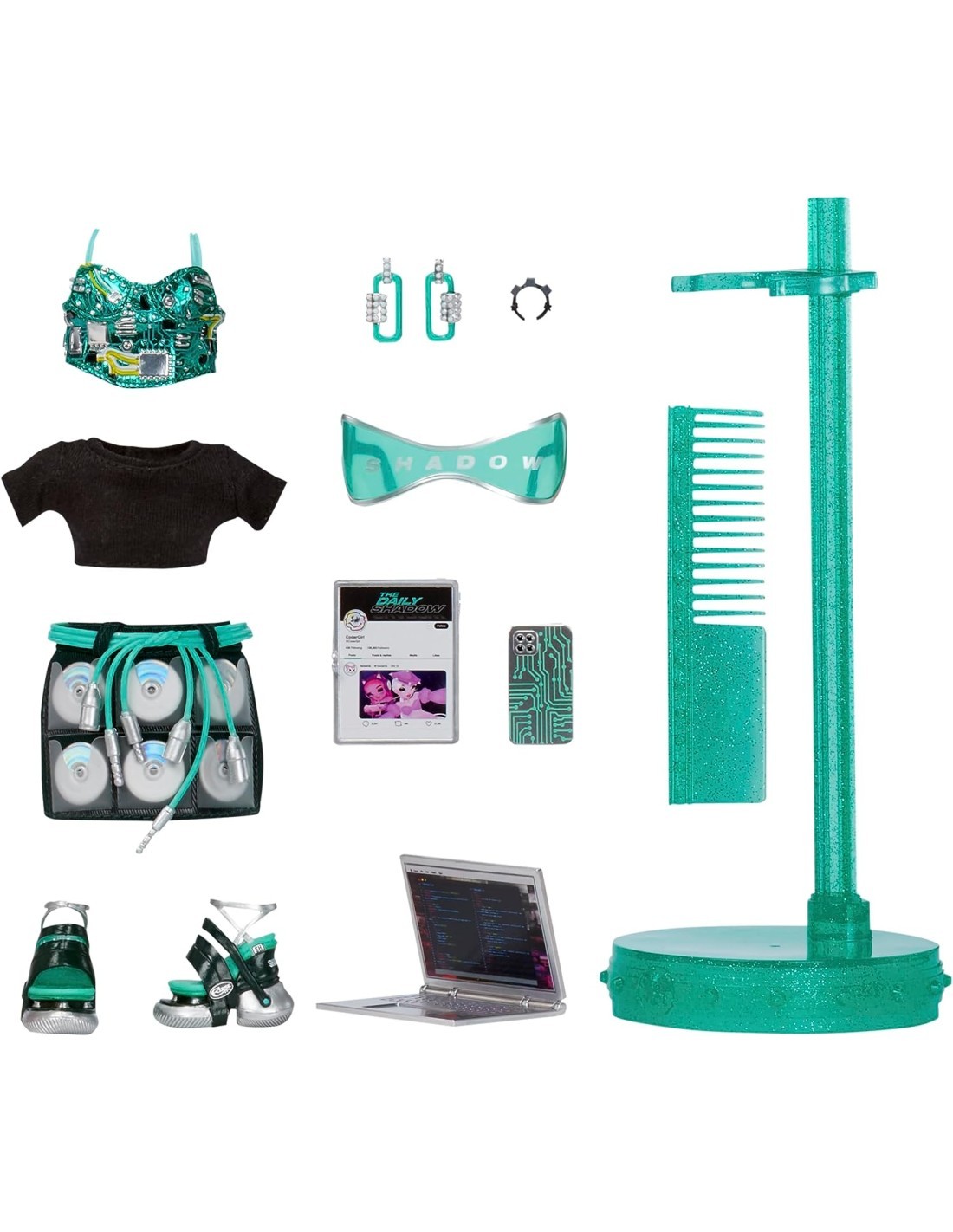 Rainbow High Shadow High Serie 3 - Berrie Skies, Bambola Fashion Verde con Vestito alla Moda e Oltre 10 Accessori, Articolata