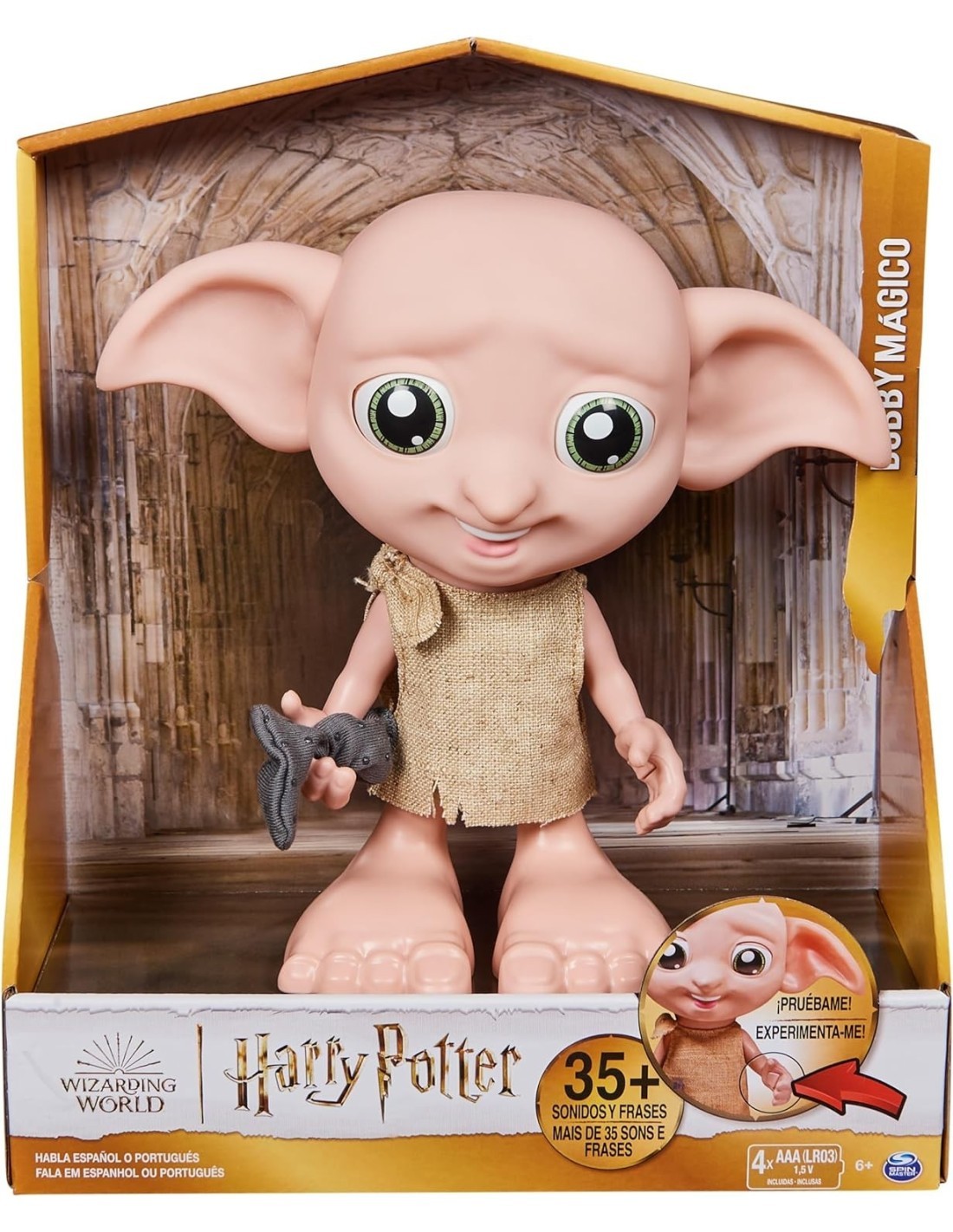 Wizarding World, Harry Potter, Bambola Interattiva Magical Dobby da 21,6 cm con Suoni, Frasi e Calzino - 6 Anni +