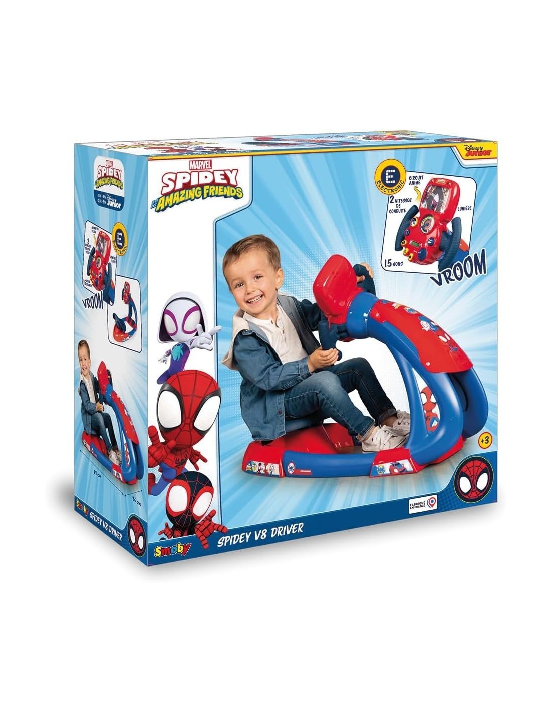 SMOBY, SPIDEY V8 DRIVER, SIMULATORE DI GUIDA, 3 POSIZIONI, SCHERMO RETROILLUMINATO, FUNZIONE BOOST, BAMBINI 3+