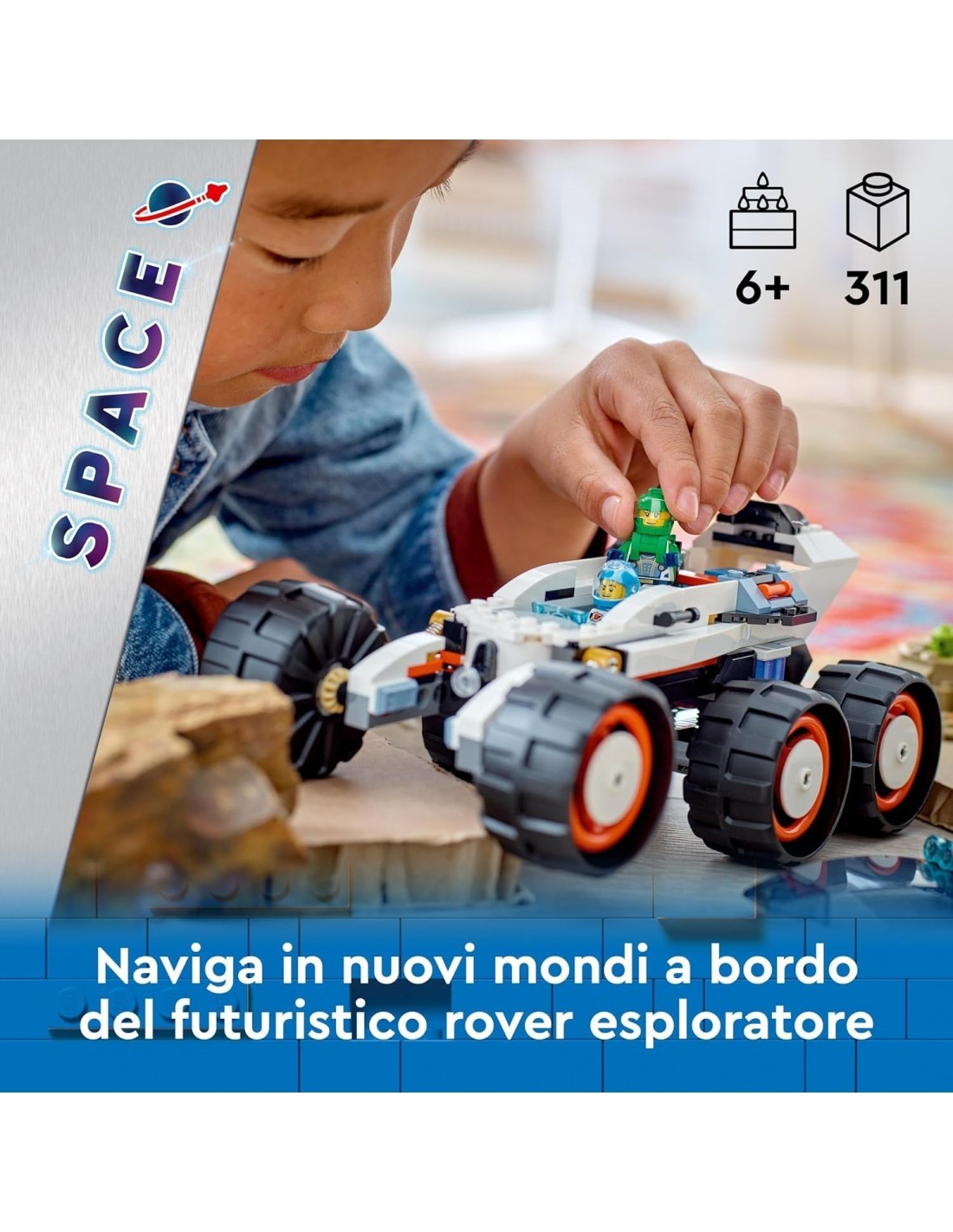 LEGO City Rover Esploratore Spaziale e Vita Aliena, Veicolo Giocattolo da Costruire con Minifigure e Action Figure 60431
