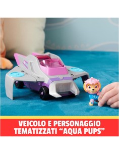 Paw Patrol, veicolo trasformabile Aqua Pups di Skye, personaggio Skye incluso, giochi per bambini 3 anni, avventure marine