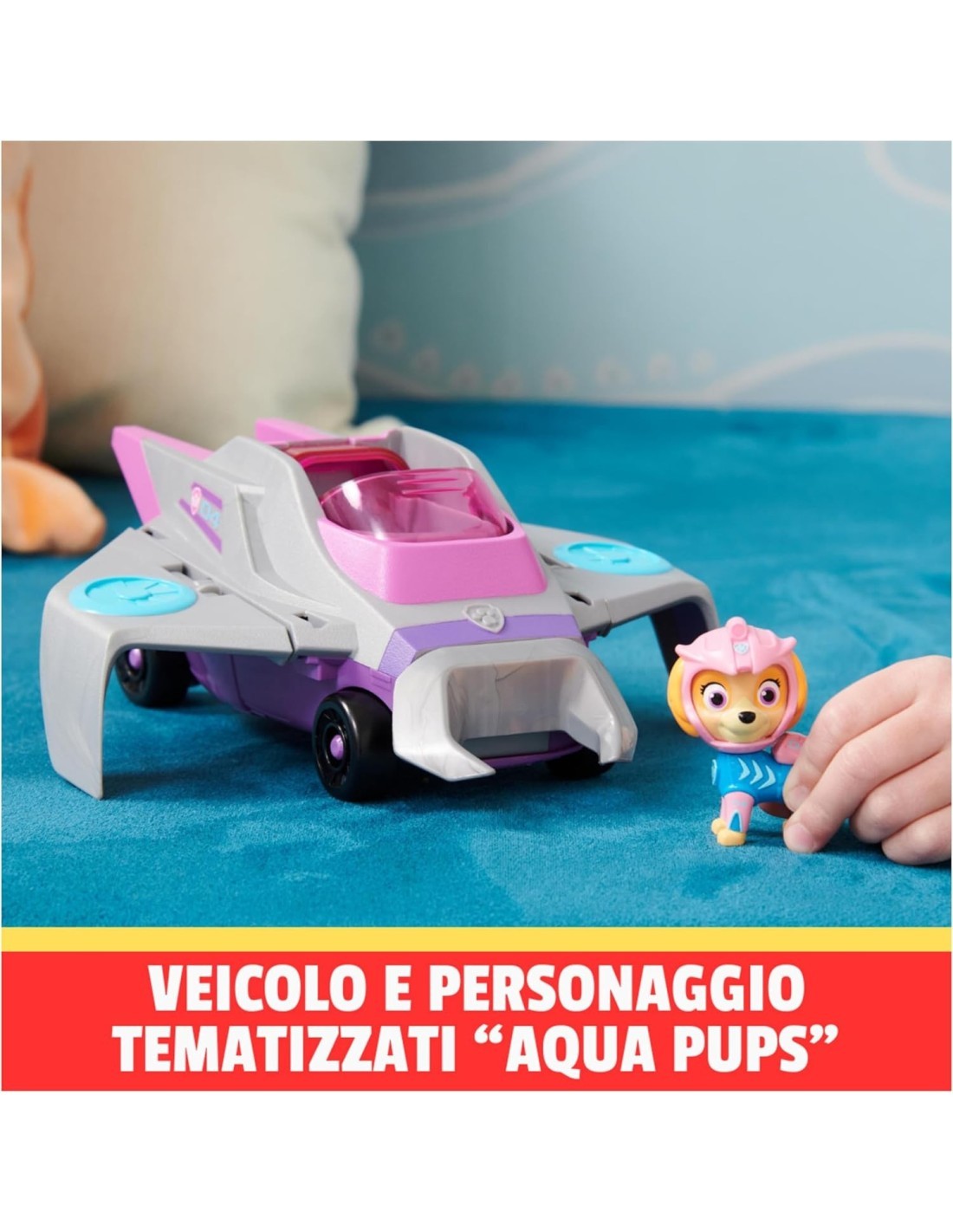 Paw Patrol, veicolo trasformabile Aqua Pups di Skye, personaggio Skye incluso, giochi per bambini 3 anni, avventure marine