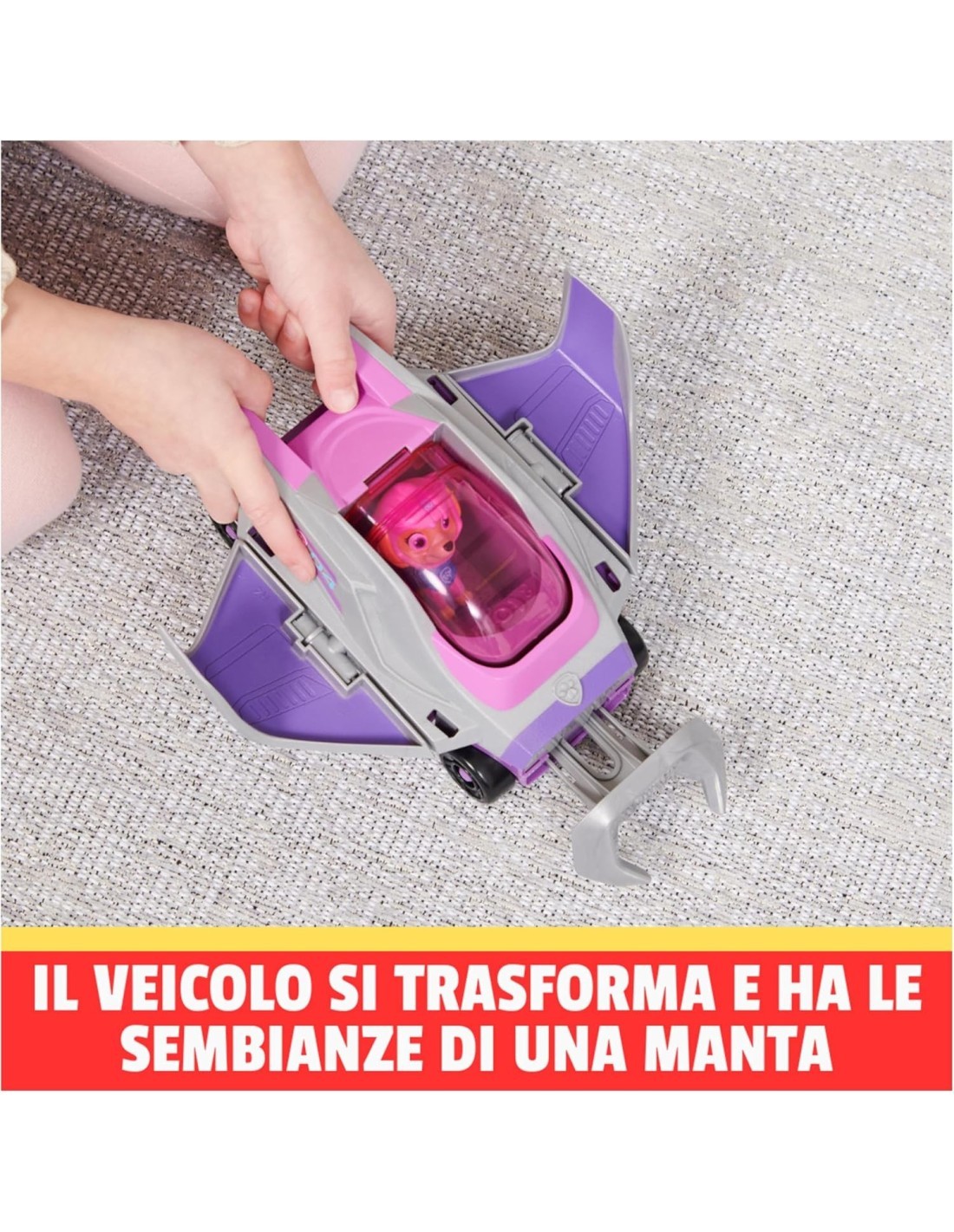 Paw Patrol, veicolo trasformabile Aqua Pups di Skye, personaggio Skye incluso, giochi per bambini 3 anni, avventure marine