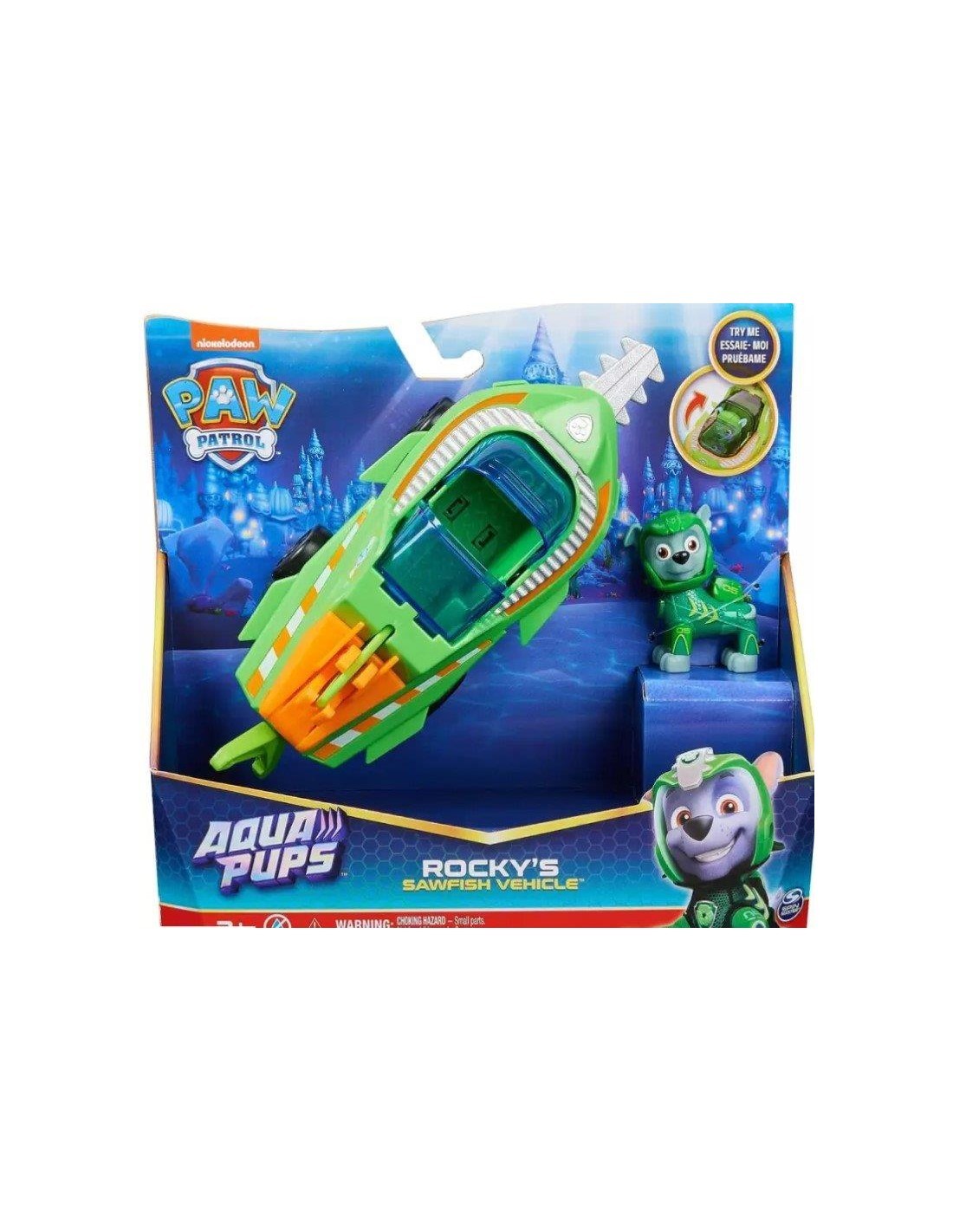 Paw Patrol Aqua Pups, veicolo trasformabile di Rocky, personaggio Rocky incluso, giocattolo per bambini 3+ anni