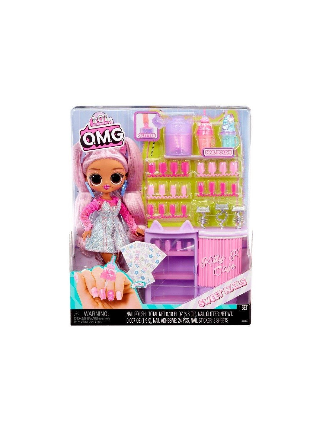L.O.L. Surprise! OMG Sweet Nails: Kitty K Café, Unghie Finte, Smalti e 15 Sorprese per Bambine