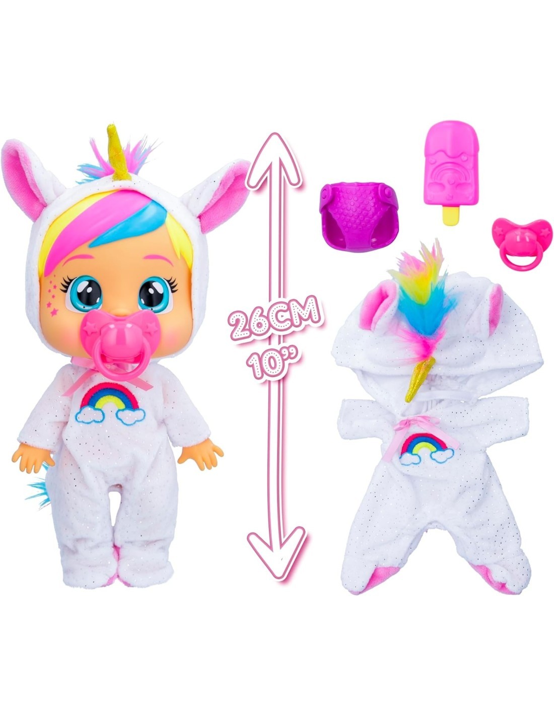 Cry Babies Loving Care Fantasy, Bambola Interattiva con Pigiama Intercambiabili, Giocattolo per Bambini dai 18 Mesi in Su