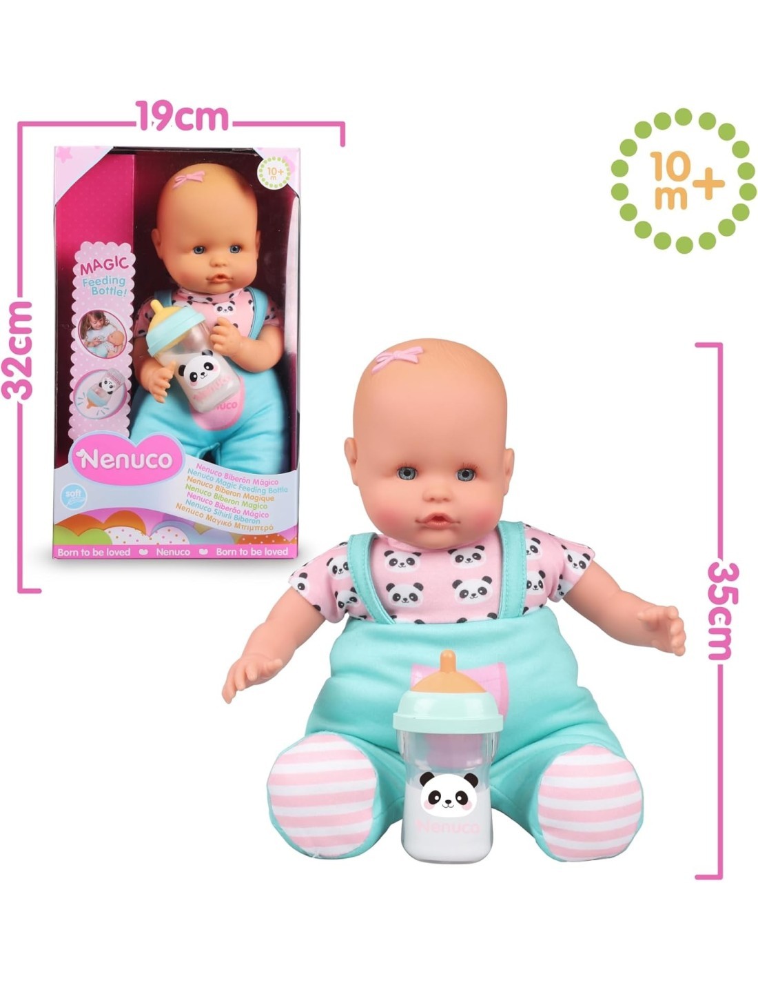 Nenuco Biberon Magico, Bambola Morbida, Biberon con Latte Magico, per Bambini 10+ Mesi, Famosa