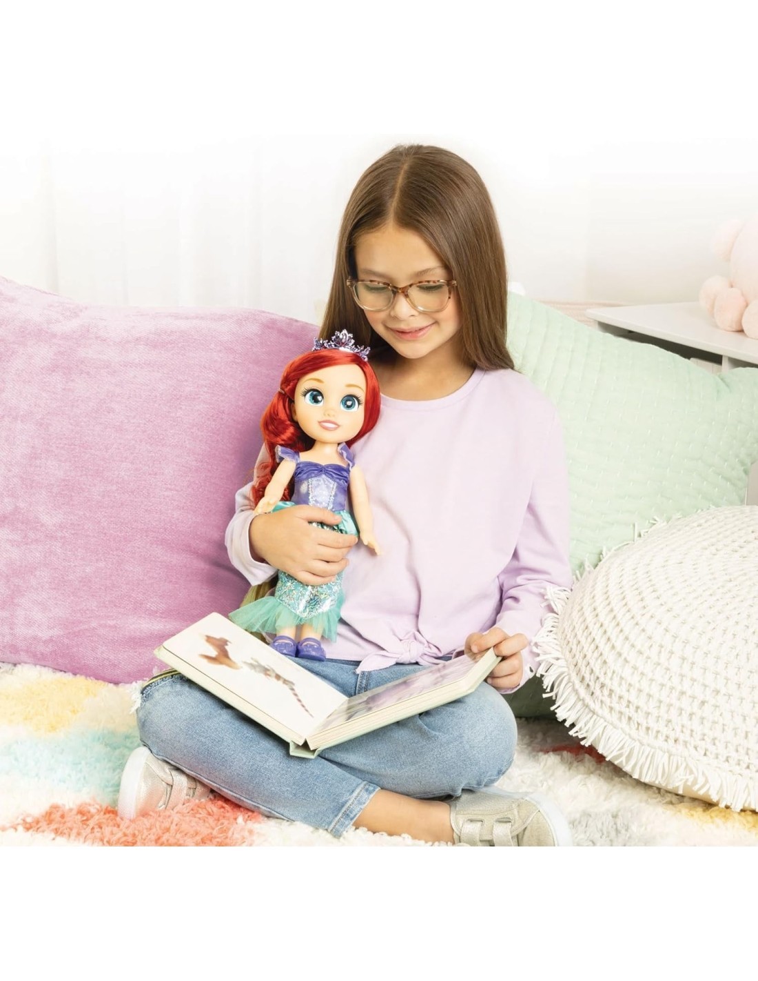 Disney Princess bambola 38 cm Ariel, abiti glitterati, tiara scintillante, occhi brillanti, per bambine, Principessa Disney