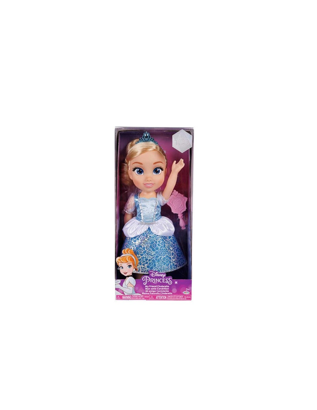 Bambola Disney Princess Cenerentola 38 cm, abiti iconici, dettagli glitterati, tiara scintillante, scarpette coordinate,