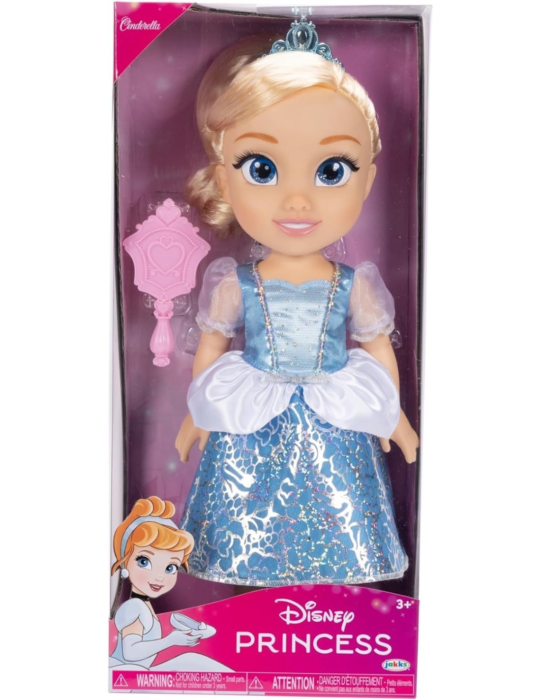 Bambola Disney Princess Cenerentola 38 cm, abiti iconici, dettagli glitterati, tiara scintillante, scarpette coordinate,