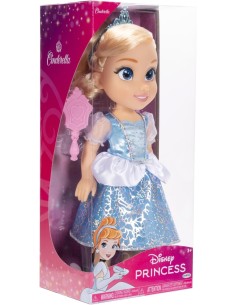 Bambola Disney Princess Cenerentola 38 cm, abiti iconici, dettagli glitterati, tiara scintillante, scarpette coordinate,
