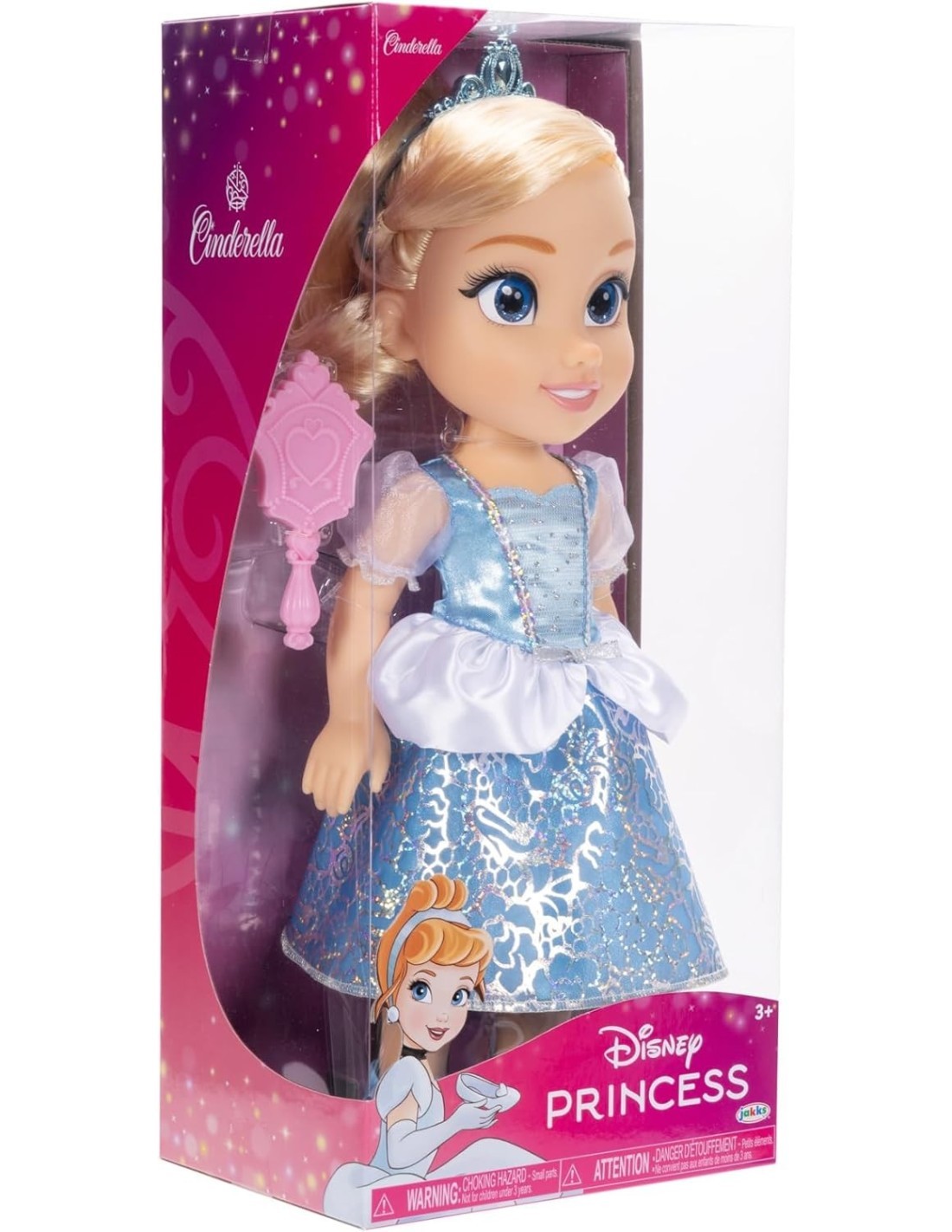 Bambola Disney Princess Cenerentola 38 cm, abiti iconici, dettagli glitterati, tiara scintillante, scarpette coordinate,