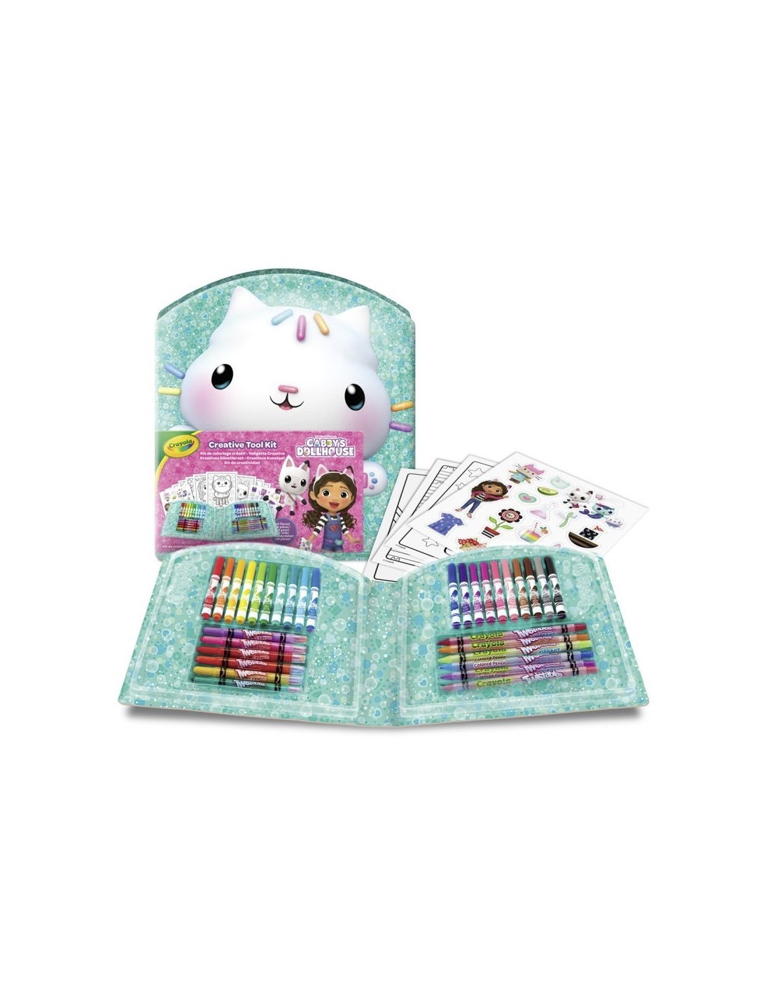 VALIGETTA CREATIVA GABBY’S DOLLHOUSE, 40 PEZZI, PENNARELLI, PASTELLI E ADESIVI, CRAYOLA