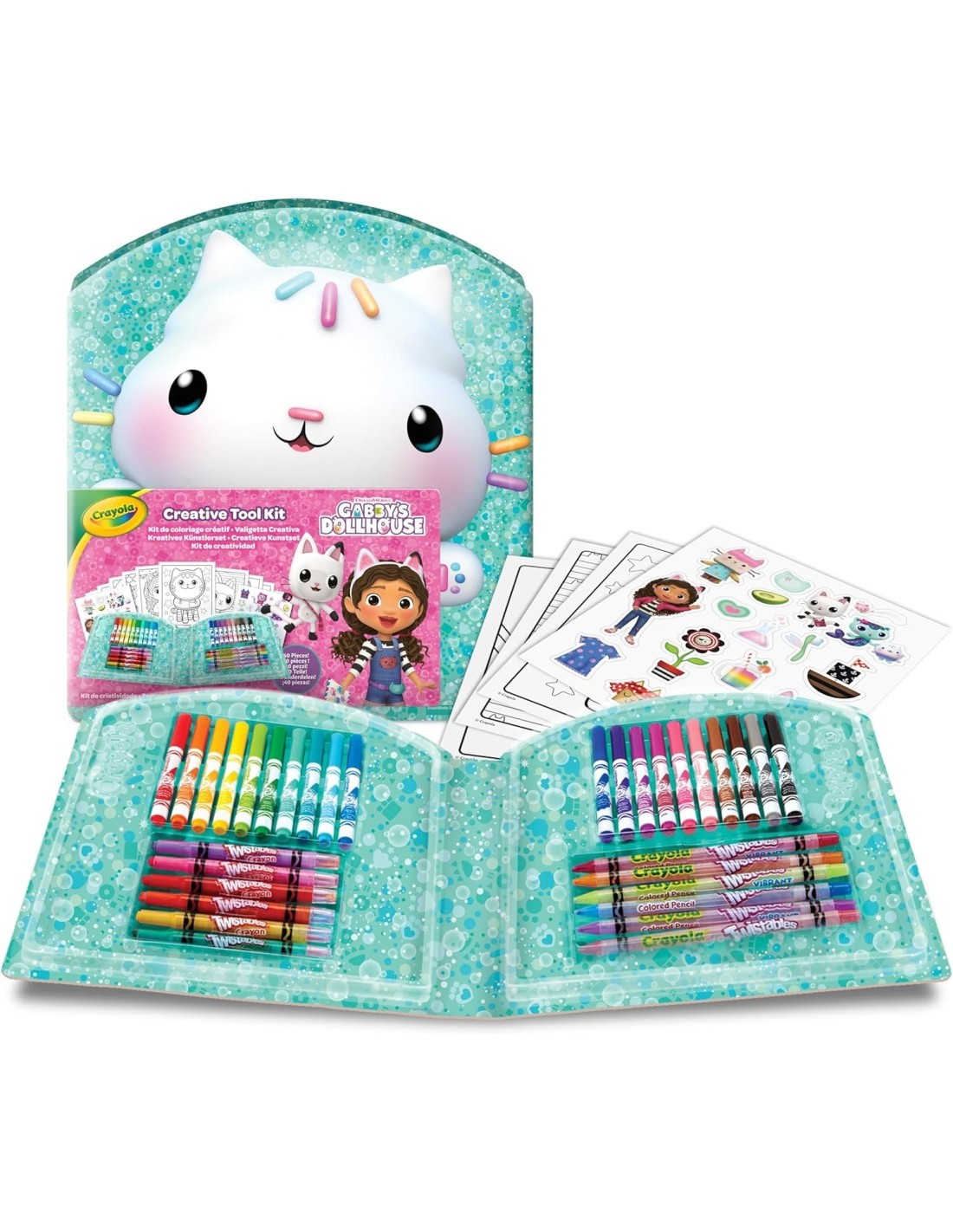 VALIGETTA CREATIVA GABBY’S DOLLHOUSE, 40 PEZZI, PENNARELLI, PASTELLI E ADESIVI, CRAYOLA