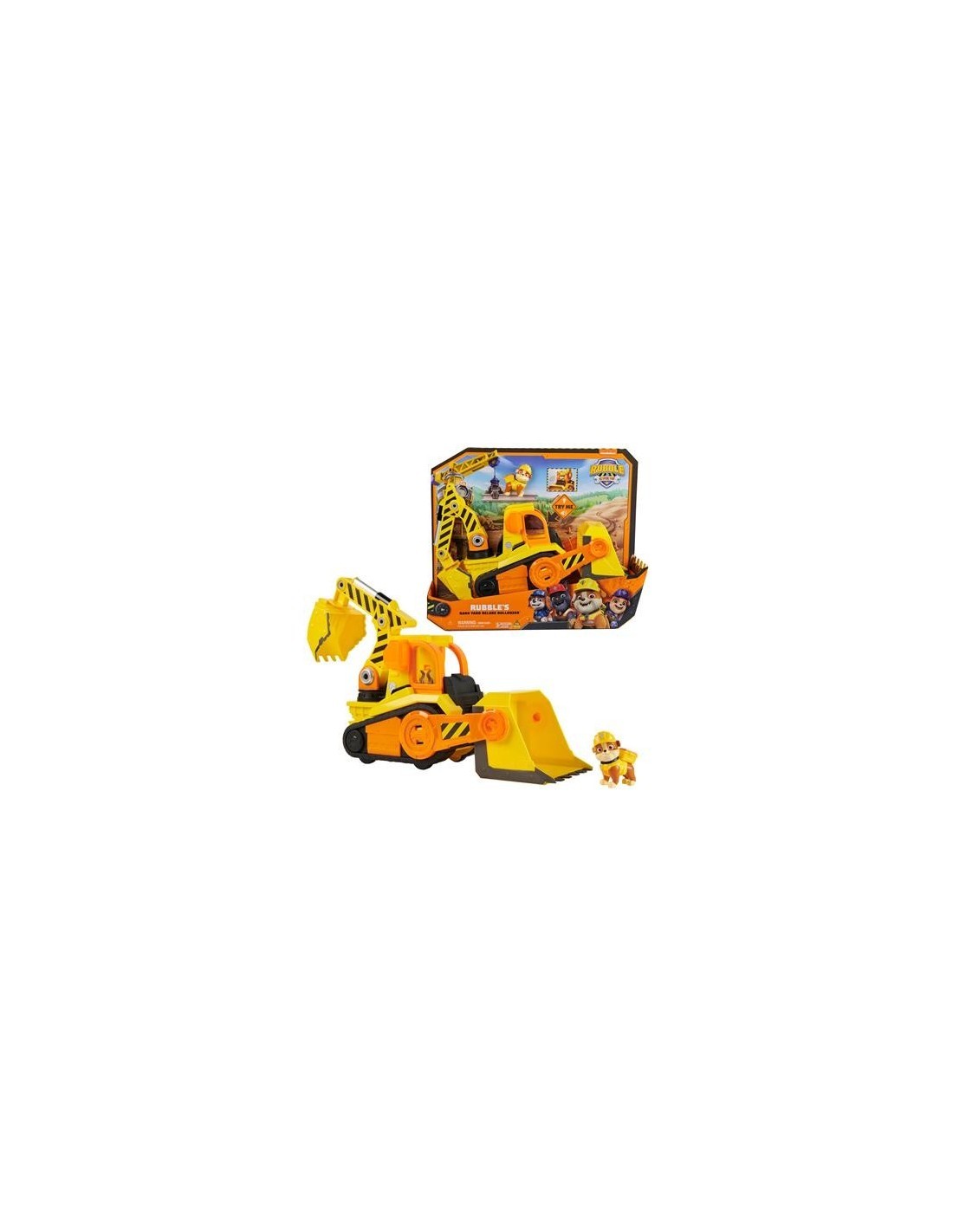 Rubble & Crew, Veicolo Deluxe Bulldozer di Rubble con Luci, Suoni e Personaggio, Giocattolo per Bambini 3+ Anni
