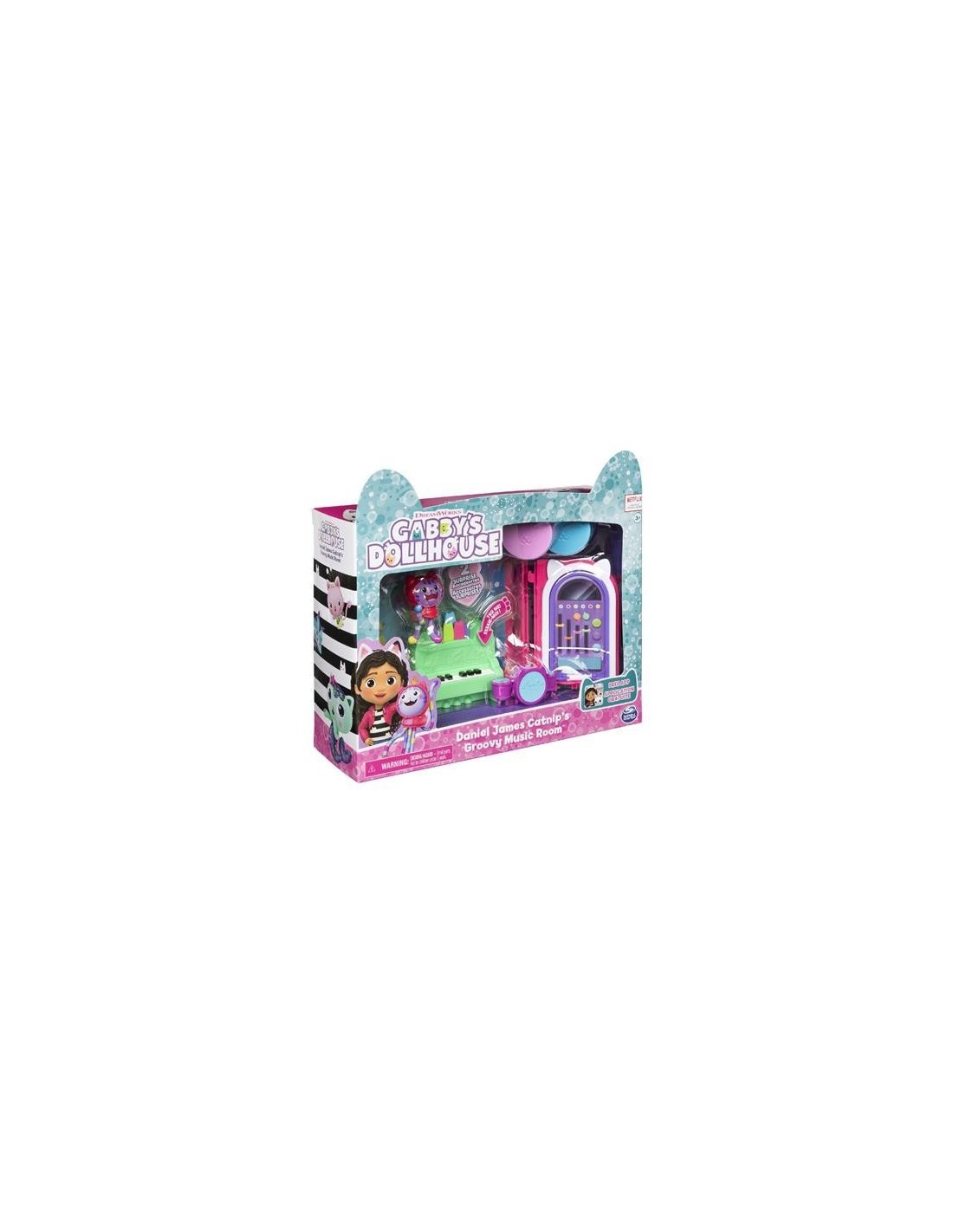 Gabby's Dollhouse Groovy Music Room, Personaggio Daniel James Catnip, 2 Accessori, 2 Mobili, 2 Scatole con Sorpresa