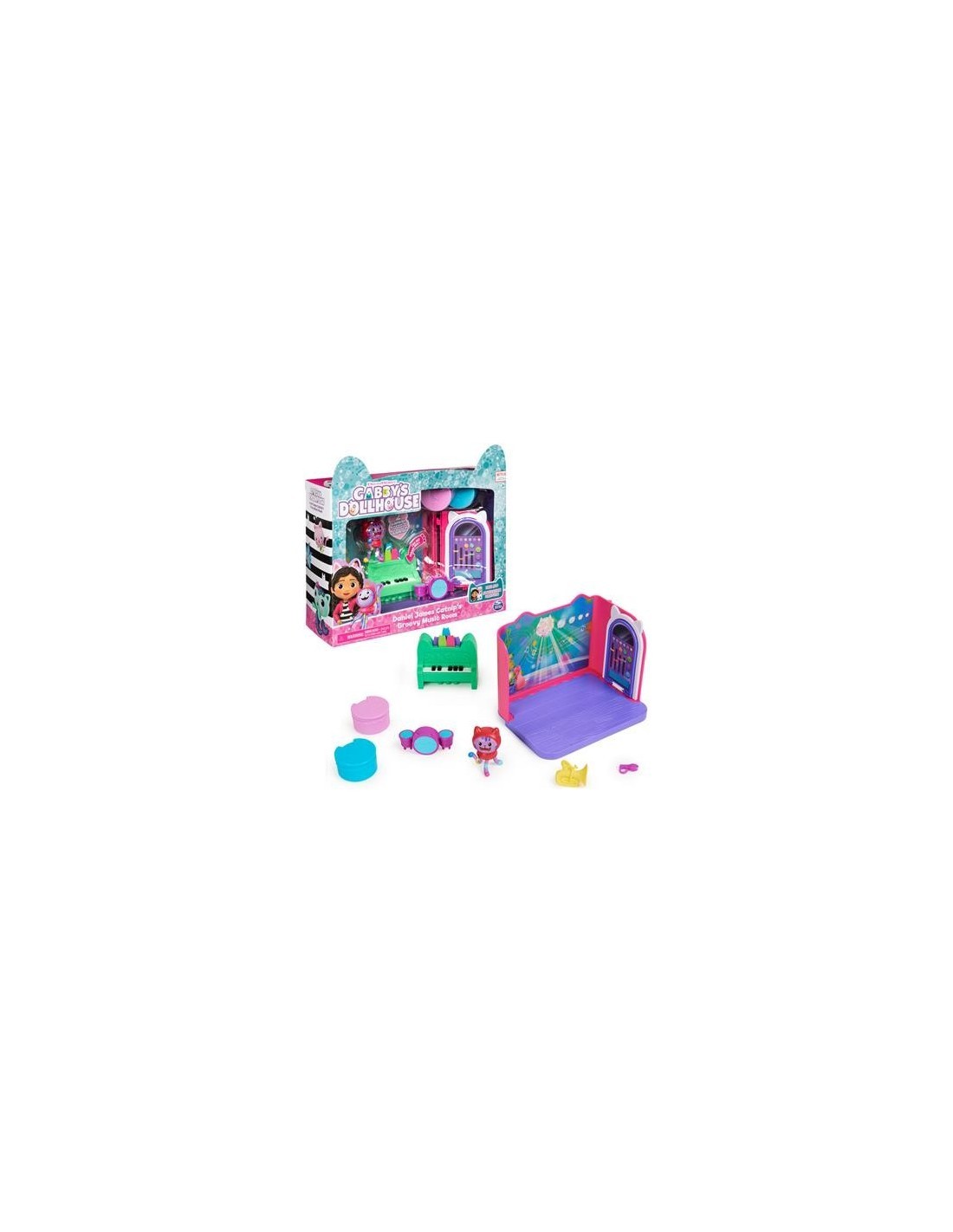 Gabby's Dollhouse Groovy Music Room, Personaggio Daniel James Catnip, 2 Accessori, 2 Mobili, 2 Scatole con Sorpresa
