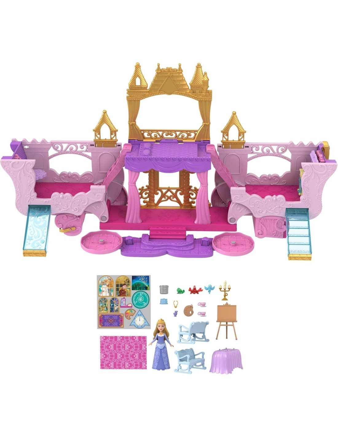 MATTEL DISNEY PRINCESS, CASTELLO CARROZZA, PLAYSET 2 IN 1, 3+ ANNI