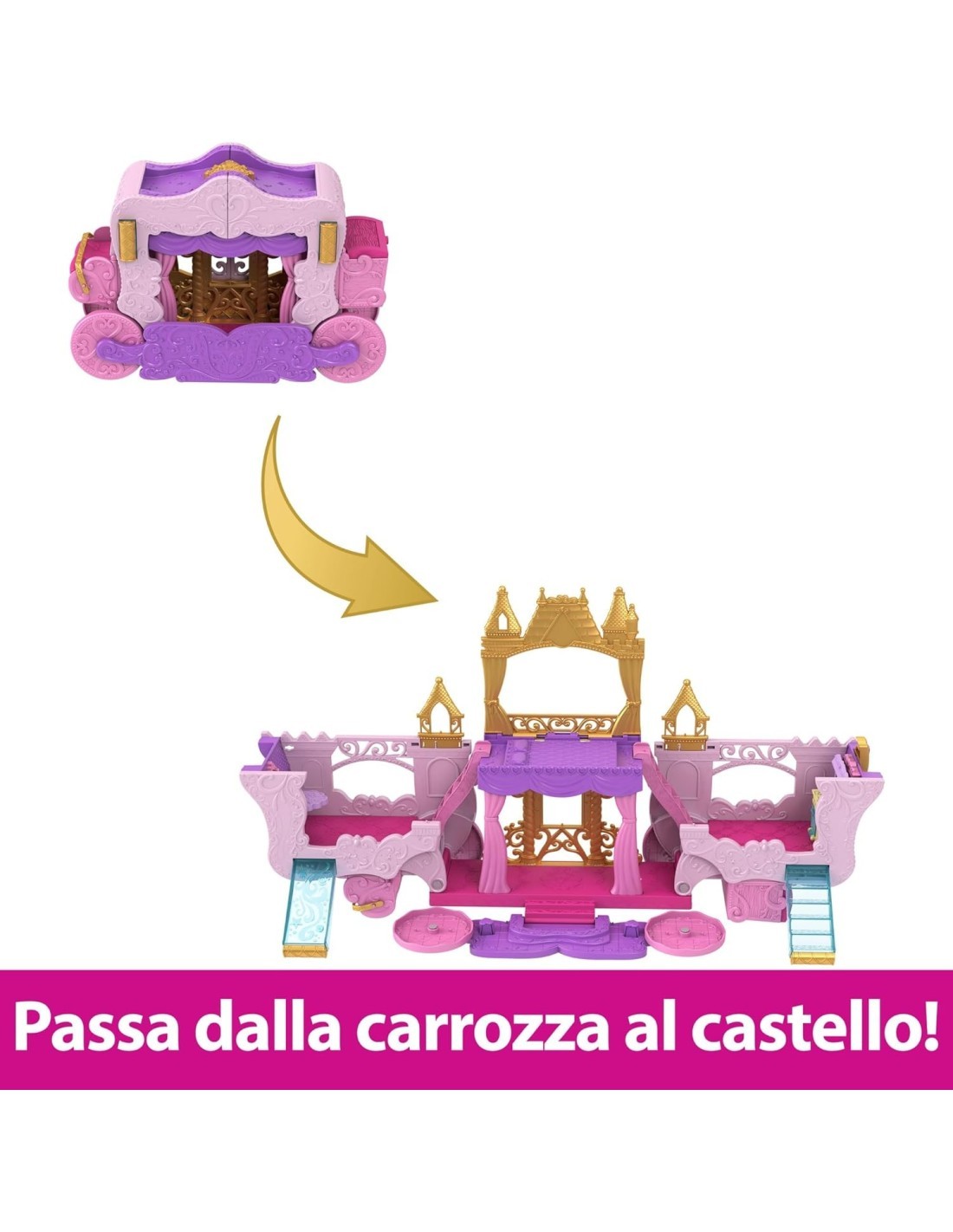 MATTEL DISNEY PRINCESS, CASTELLO CARROZZA, PLAYSET 2 IN 1, 3+ ANNI