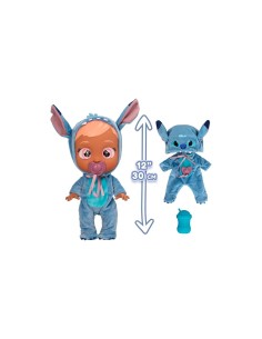 Cry Babies Disney Stitch, bambola con pigiama blu, suoni realistici di bebè, giocattolo per bambini 18 mesi+
