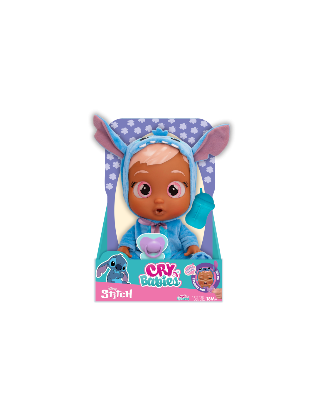 Cry Babies Disney Stitch, bambola con pigiama blu, suoni realistici di bebè, giocattolo per bambini 18 mesi+