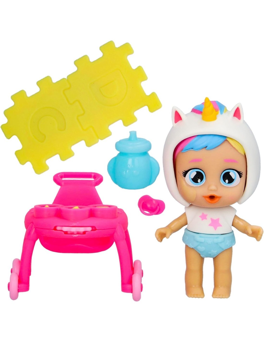 Playtime Cry Babies Dreamy con girello interattivo, bambola da collezione Day Care, giocattolo per bambini 4-6 anni