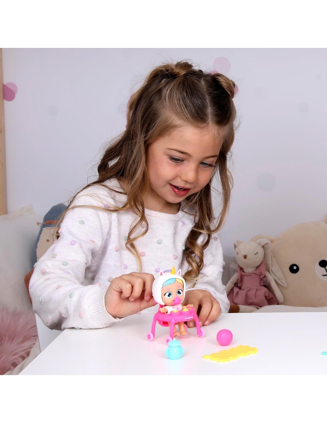 Playtime Cry Babies Dreamy con girello interattivo, bambola da collezione Day Care, giocattolo per bambini 4-6 anni