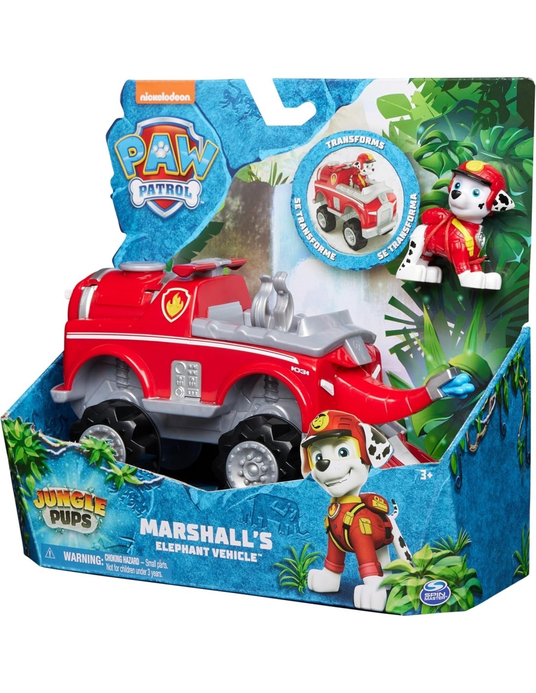 PAW Patrol Jungle Pups, veicolo elefante di Marshall, personaggio Marshall, giochi per bambini 3 anni+