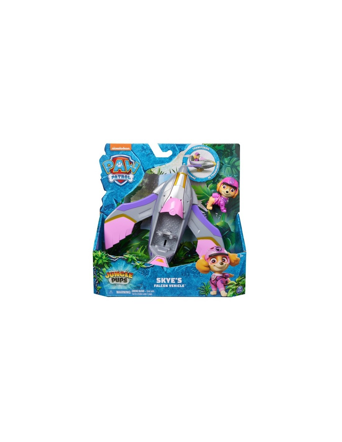 PAW Patrol Jungle Pups, Veicolo Falco di Skye, Jet Giocattolo con Personaggio di Skye da Collezione