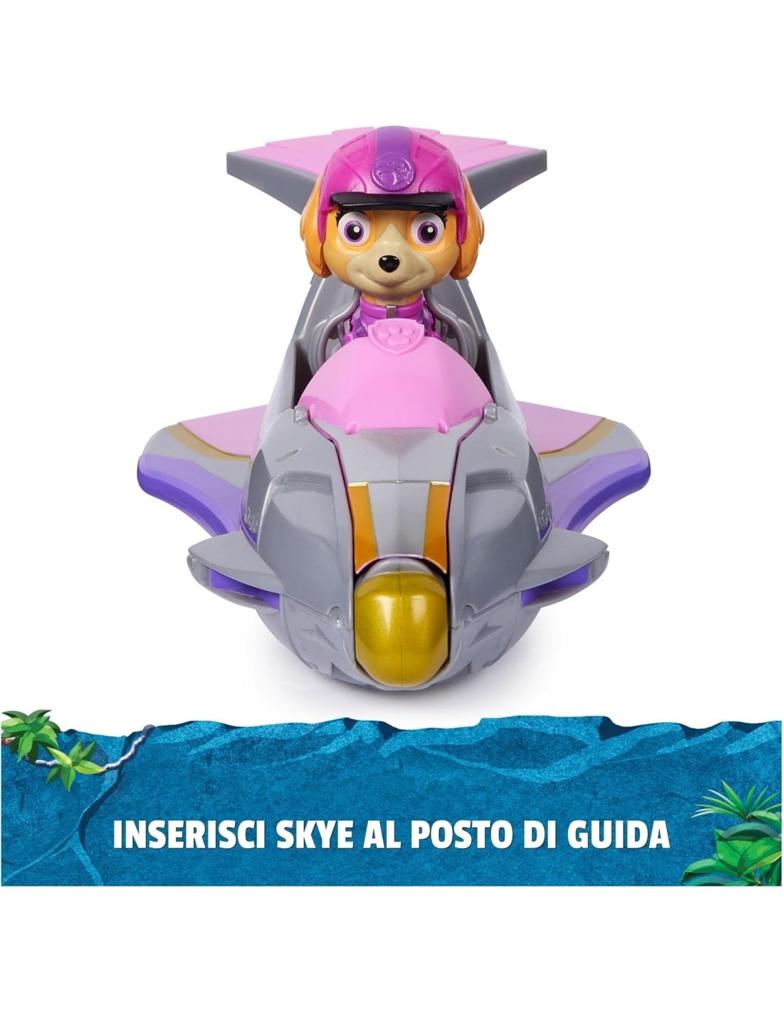 PAW Patrol Jungle Pups, Veicolo Falco di Skye, Jet Giocattolo con Personaggio di Skye da Collezione