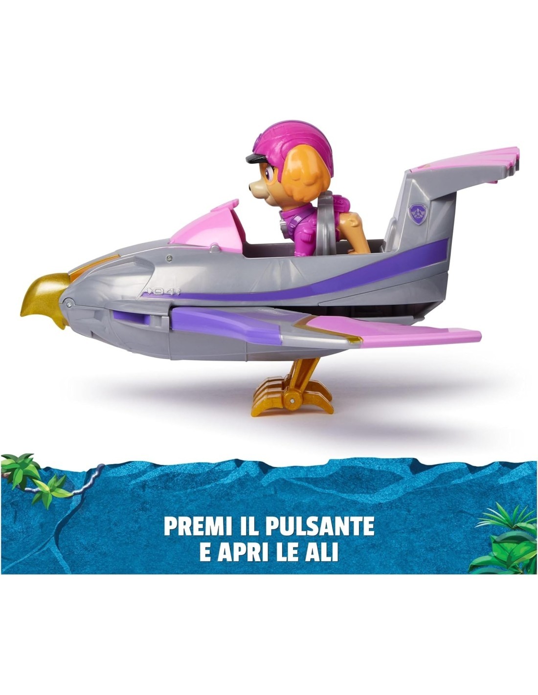 PAW Patrol Jungle Pups, Veicolo Falco di Skye, Jet Giocattolo con Personaggio di Skye da Collezione