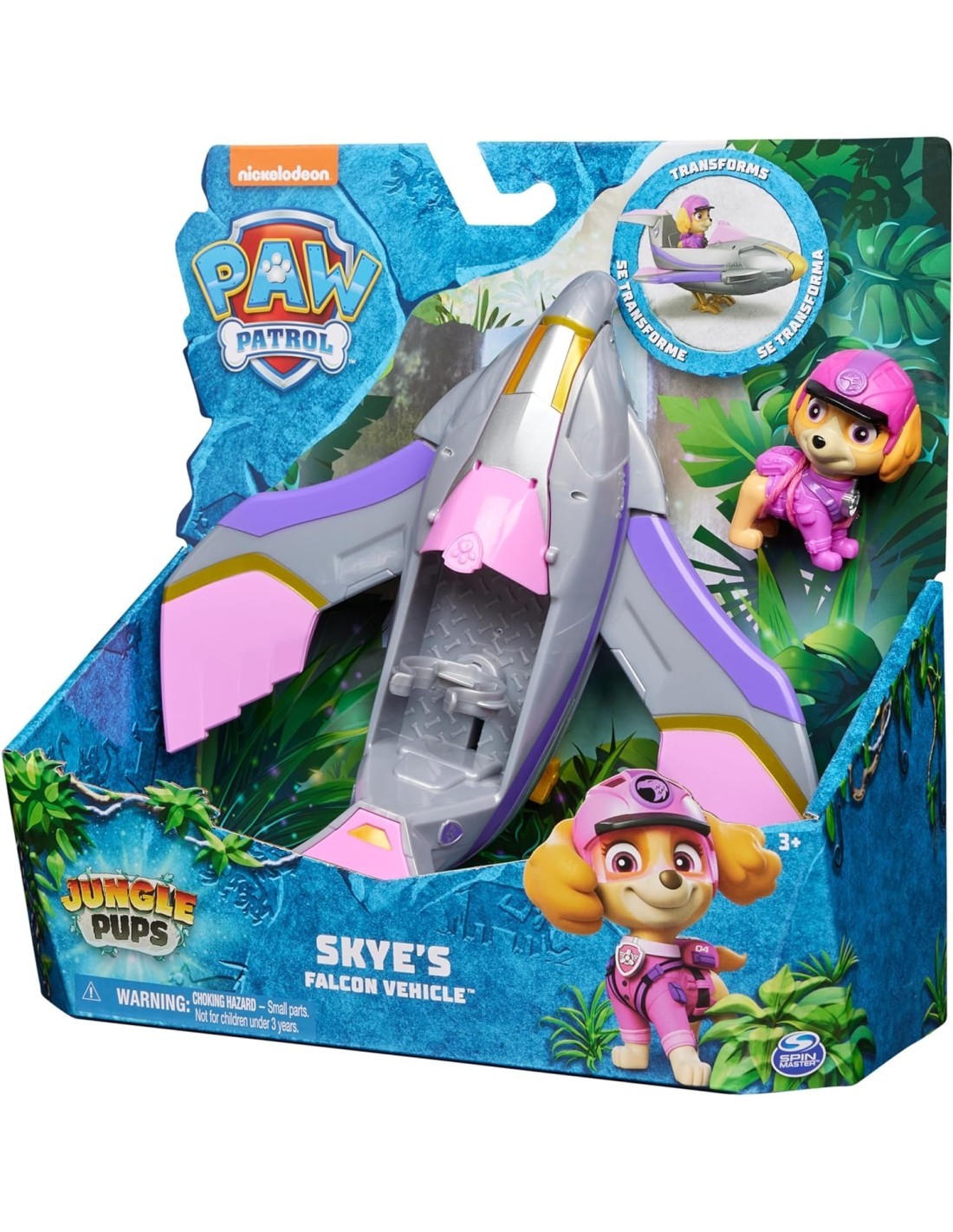 PAW Patrol Jungle Pups, Veicolo Falco di Skye, Jet Giocattolo con Personaggio di Skye da Collezione