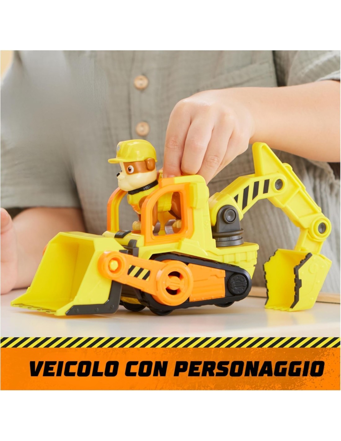 Rubble & Crew, veicolo da lavoro di Rubble, bulldozer giocattolo con parti mobili, personaggio Rubble incluso, 3 anni+