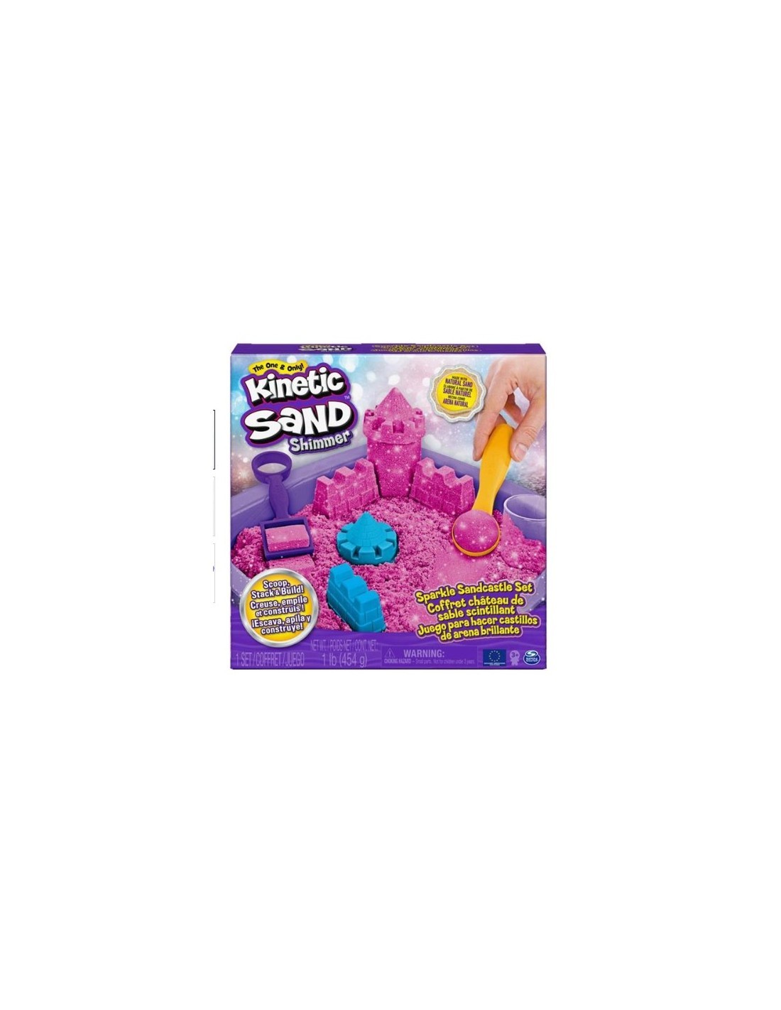 Kinetic Sand, sabbia cinetica rosa, glitterata, castello di sabbia, giocattoli per bambini, accessori inclusi