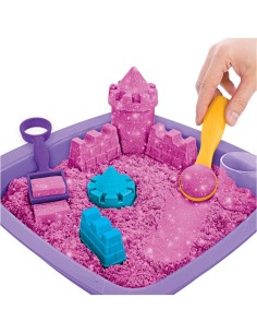 Kinetic Sand, sabbia cinetica rosa, glitterata, castello di sabbia, giocattoli per bambini, accessori inclusi 2