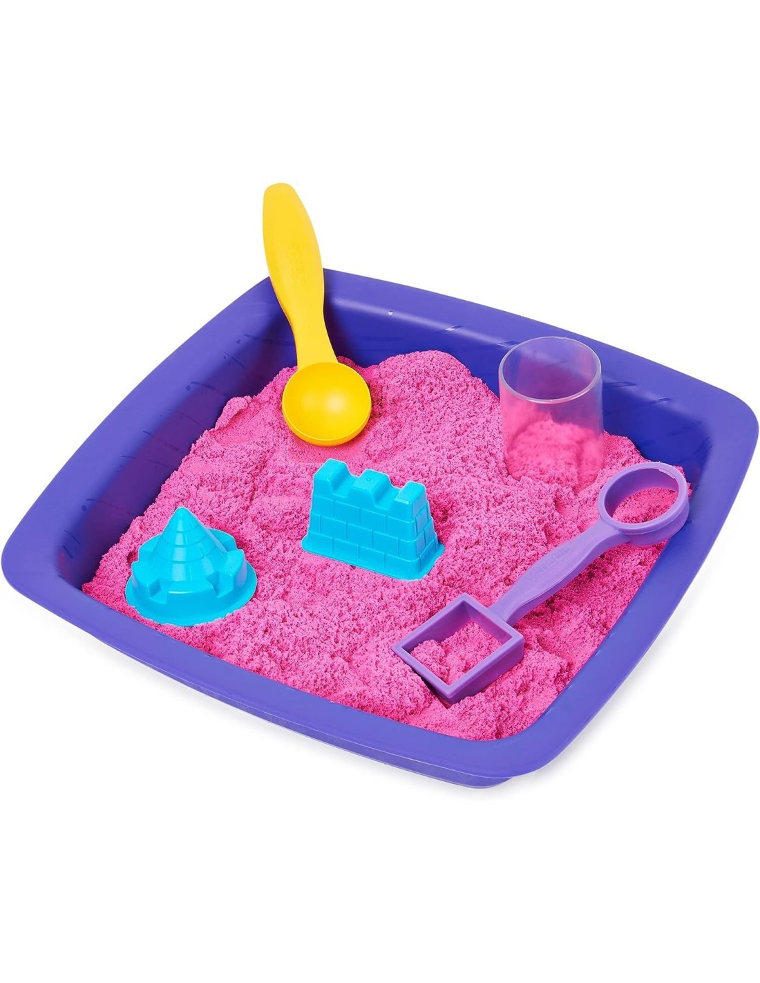 Kinetic Sand, sabbia cinetica rosa, glitterata, castello di sabbia, giocattoli per bambini, accessori inclusi
