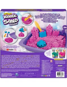 Kinetic Sand, sabbia cinetica rosa, glitterata, castello di sabbia, giocattoli per bambini, accessori inclusi
